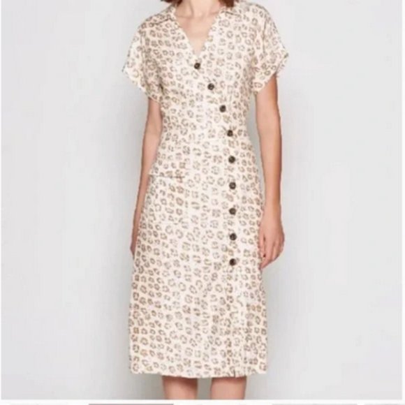 Joie Collared Button Front Midi Dress Medium 100% Linen Pockets - Picture 1 of 12